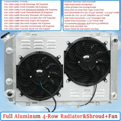 4 Row Radiator&Shroud+Fan For 1980-1983 Ford FairmontFuturaGranada All Engine • $279