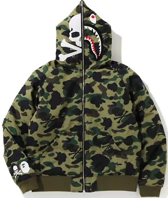 A BATHING APE BAPE X MASTERMIND Down Shark Hoodie Jacket Green Camo Sz 2XL XXL • $1499.99