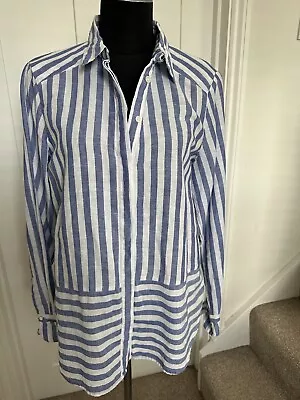 Marks & Spencer Per Una Ladies Blue White Stripe Linen & Cotton Shirt Worn Once • £15