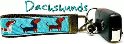 Dachshunds Key Fob Wristlet Keychain 1 Wide Zipper Pull Camera Strap Handmade • $6.50