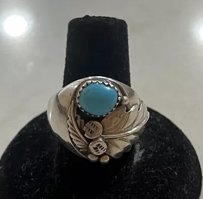 Sterling Silver Old Pawn Signed D Navajo Native Rare Vtg Turquoise Sz 10 11G • $80