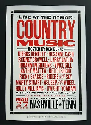 $159 • Buy KEN BURNS Country Music RYMAN Hatch Show Print 2019 Nashville Concert Poster PBS