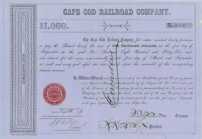 Cape Cod Railroad - $1000 Bond - Railroad Bonds • $255