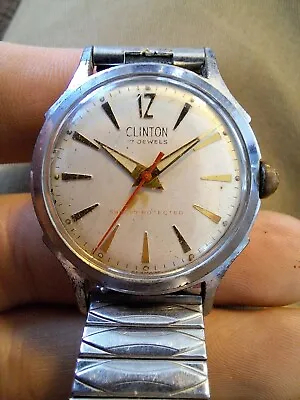 Vintage Clinton 17 Jewel Shock Protected Men's Manual Wristwatch For Repair • $18.95