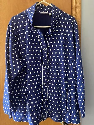 Quacker Factory Womens Jacket Blue Polka Dot Snap Long Sleeve Size 3X Pockets • $14