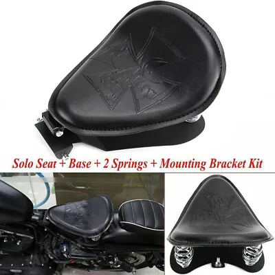 $63.56 • Buy Leather Cross SOLO Seat Pan Cover Frame 3  Spring Kits For Harley Bobber Chopper
