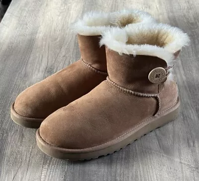 Ugg Mini Bailey Button Boots Chestnut Size 8 - GUC! • $55