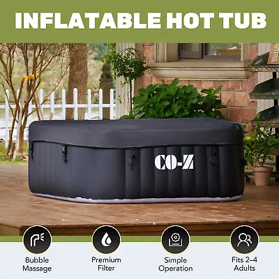 4 Person Inflatable Spa Tub Portable Square Bathtub For Patio Garden More Black • $382.29