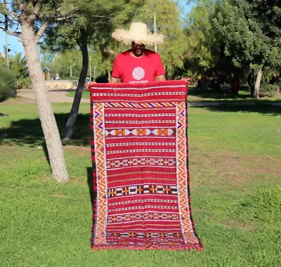 Moroccan Handmade Sequin Red Area Rug Kilim Rug Living Room Wool Berbe 2.9x6.2ft • $200