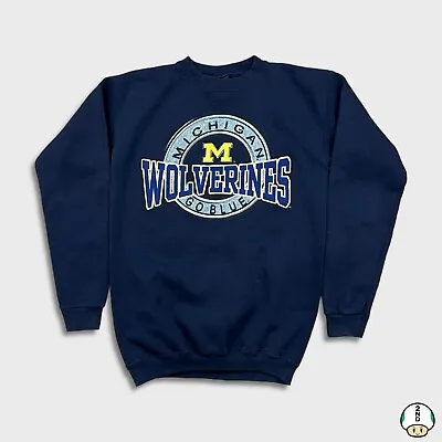 Vintage 90s Michigan Wolverines Go Blue University Sweatshirt - Mens Small Blue • $33.99