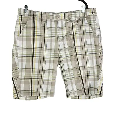 Z. Cavaricci Women's Bermuda Shorts Size 14 Tan Plaid Pockets • $10.97