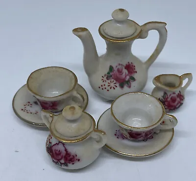 Vintage White Miniature Teapot Set Cups And Saucers  Tea Or Coffee Pot Creamer • $11.99