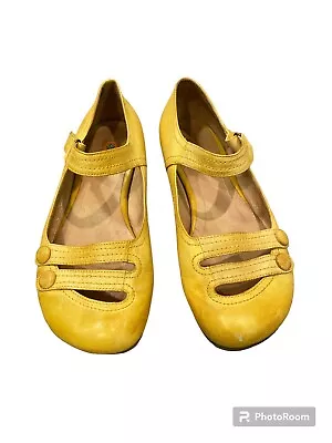 Miz Mooz Yellow Leather Mary Jane Ballet Flat Shoes Woman’s Size 7.5 • $34.99