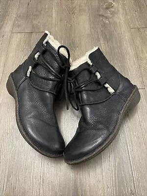 UGG Caspia Women's Size 9 Black Leather Lined Lace Up Boots Booties 1932 • $35