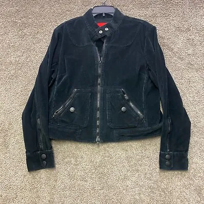 Vintage Mossimo Jacket Womens XXL Black Coat Biker Full Zip Corduroy SLIM Ladies • $19.99