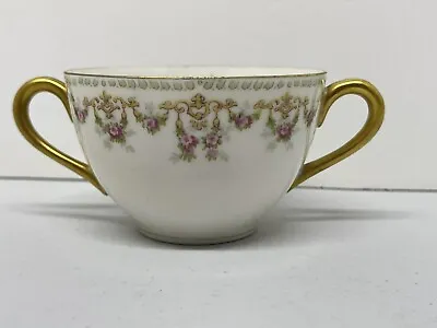 Antique T&V Limoges France Porcelain Floral Double Handled Tea Cup Gold Trim EUC • $21.95