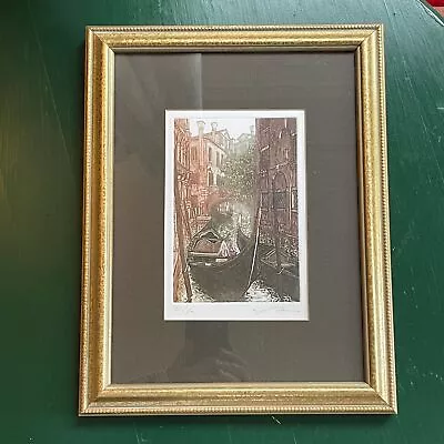 8  Color Original Edition Signed Etching W Aqua Tint Print Of Venice Canal Boat • $25