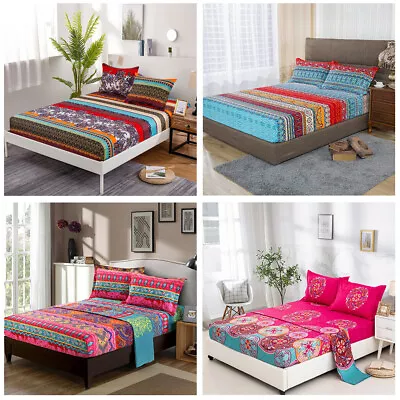 $23.27 • Buy Mandala Floral King Queen/King Size Bed Flat Fitted Sheet Set With Pillow Cases