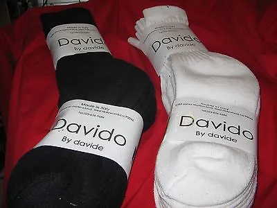 Davido Mens Socks Crew 100% Cotton Made In Italy 6 Pairs Black & White Siz 10-13 • $19.50