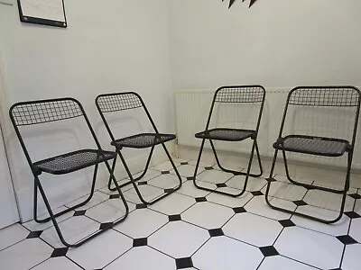 Four Vintage Conran Habitat Talin Black Folding Chairs  Mid 1980's • £200