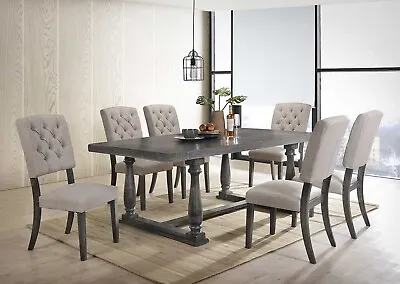 NEW Weathered Gray Oak 7 Piece Dining Room Rectangular Table & 6 Chairs Set ICBT • $1586.72