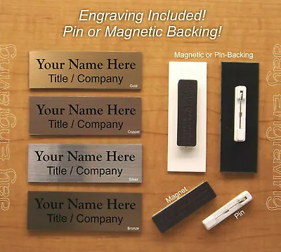 Custom Engraved 1x3 Name Tag / Employee ID Badge With Pin Or Magnetic Backing • $13.99