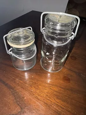Vintage Clear Glass Jar With Lid Wire Bail Seal • $0.99