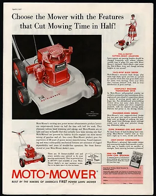 1957 MOTO-MOWER Riviera Self-Propelled Vintage Antique Lawn Mower AD • $12.99