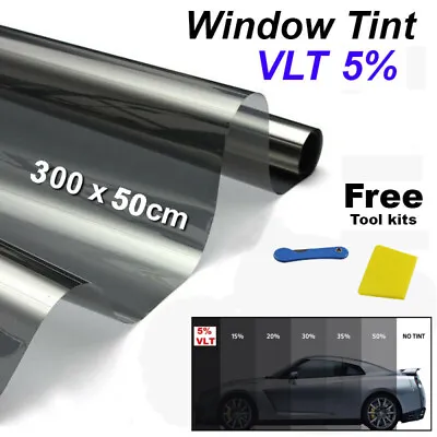 $11.99 • Buy BLACK WINDOW TINT FILM CAR VAN HOME BUS TINTING SUPER DARK LIMO VLT 5% 50cm X 3M