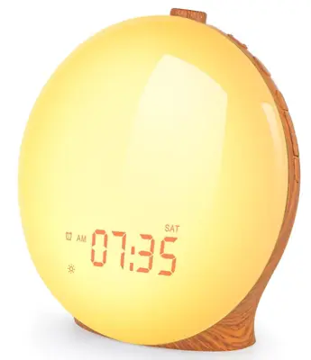 LITALARM Sunrise Alarm Clock Wake Up Light Fullscreen 14 Light Modes Wood Colour • £21.99