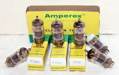 6- Vintage Amperex 7788 Audio Vacuum Tubes ~ 3 Gold Pin ~ NOS Sleeve ~ Test VG • $124.99