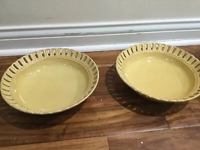 2 Vintage Horchow Italy L Yellow  Hand Decorated 10  Pierced Bowls Yellow IMPERF • $21.17