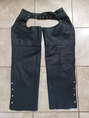 Chaps Black Leather Belted Motorcycle Riding Biker  Sz(5XLg)×36  Free Shipping  • $35