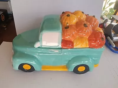 Earthenware Cookie Jar Antique Truck With Pumpkins.  Very Nice • $15.50