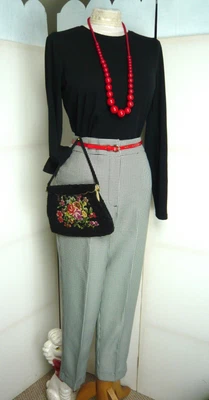 £4.99 • Buy VINTAGE 1950s STYLE HIGH WAISTED TROUSERS CAPRI PANTS DOGTOOTH BLACK WHITE 12