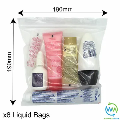 6 X Clear AIRPORT SECURITY LIQUID BAGS Plastic Seal HOLIDAY Travel HAND LUGGAGE • £1.99