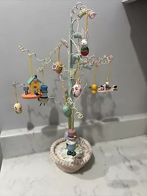 Vintage Easter Tree 16” With Assorted Hand Painted Wood Ornaments • $15.99