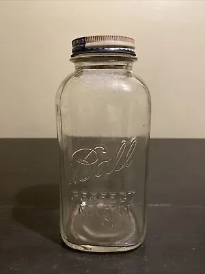 Vtg #7 BALL Half Gallon Square Shape MASON Jar Reg Mouth Kraft Lid Made In USA • $12