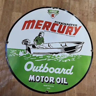 Mercury Outboard Porcelain Enamel Sign 30 Inches Round • $100