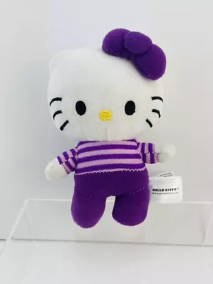 HELLO KITTY - Purple Striped Shirt Soft Plush Stuffed Toy Approx 18cm • $6.50