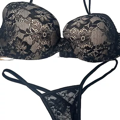 Victorias Secret Bra Angels Secret Embrace Demi Black On Nude Lace 36D + Bonus • $19.76