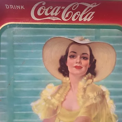 Vintage ORIGINAL 1938 Coca Cola Tray Original - Lady In Yellow Dress • $59
