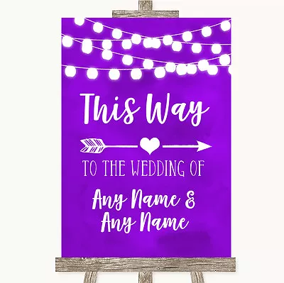 £64.95 • Buy Purple Watercolour Lights This Way Arrow Right Personalised Wedding Sign