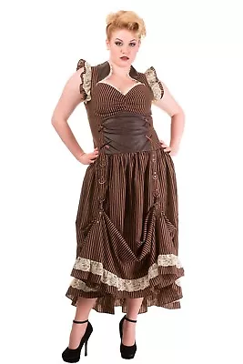 Lost Queen Long Maxi Brown Black Striped Steampunk Corset Dress 2XL • $55.95