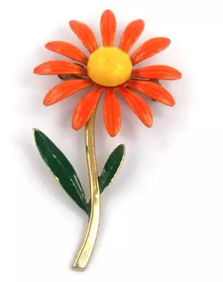 Vintage Orange Enamel Daisy Flower Brooch Pin 3  • $4.75