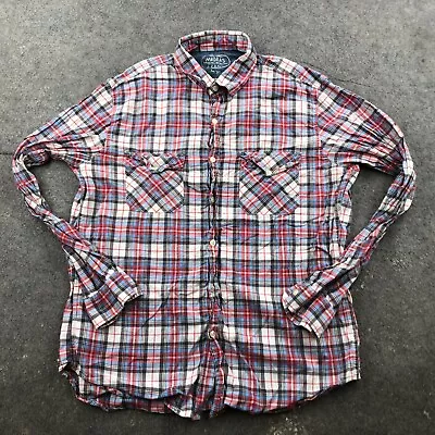 J Crew Shirt Mens Large Red Blue Check Long Sleeve Casual Button Up Madras • $18.98