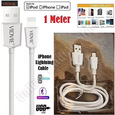 £3.99 • Buy 1M Vidvie Charger Cable USB Data Sync Lead For Apple IPhone 5 6 7 8 X IPad IPod