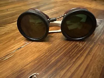 Vintage Welders Goggles Green Lens Biker Motorcycle Steampunk Plastic Frames • $17