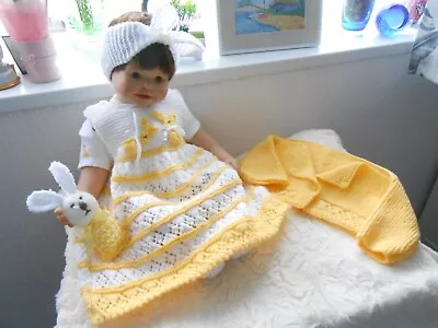 Hand Knitted  Yellow Sundress/jacket 5pce Set..6-9 Mth.... Baby Girl...NEW • £21.99