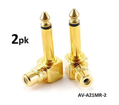 2-PACK RCA Female Jack To 1/4  Mono Male Plug Right Angle Gold Audio Adapter • $9.98